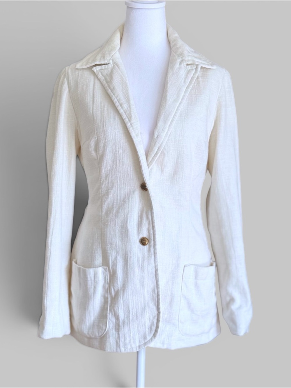 Vintage Handwoven Ivory Blazer Jacket Medium - Picture 5 of 6